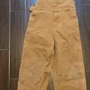 Carhartt Duck Bib Overalls Brown Canvas Double Knee Youth Boys Size 12
